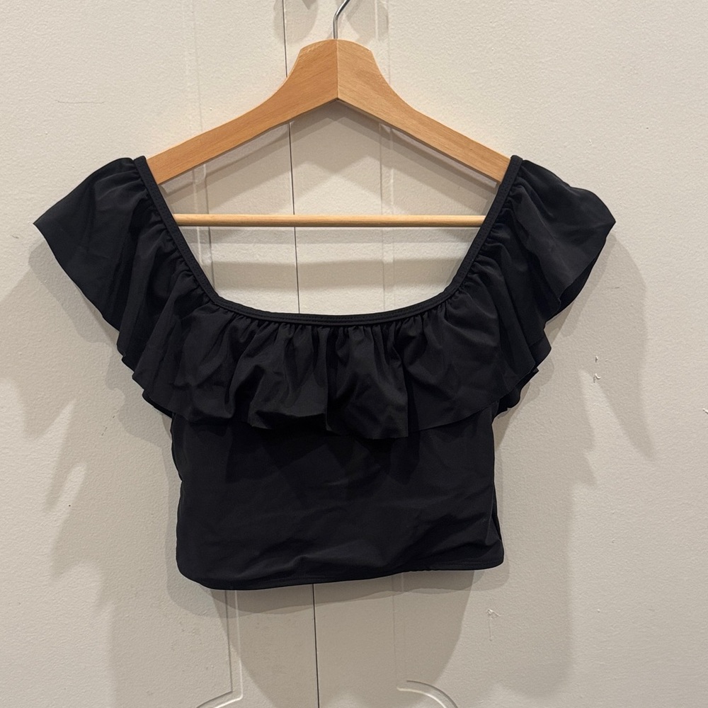 Black ruffle sleeve crop top / bathing suit top